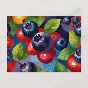 Pop Art Watercolor Blueberries Pattern Postcard
