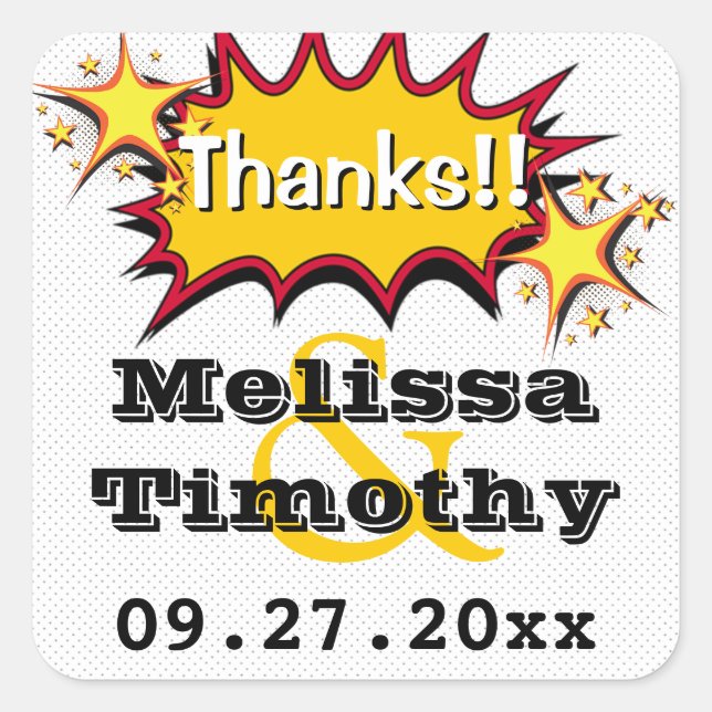 Pop Art Wedding Favor Sticker (Front)