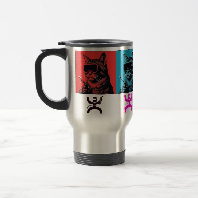 Pop Art Welding Cat Sticker – Cool Retro Welder Ca Travel Mug (Left)