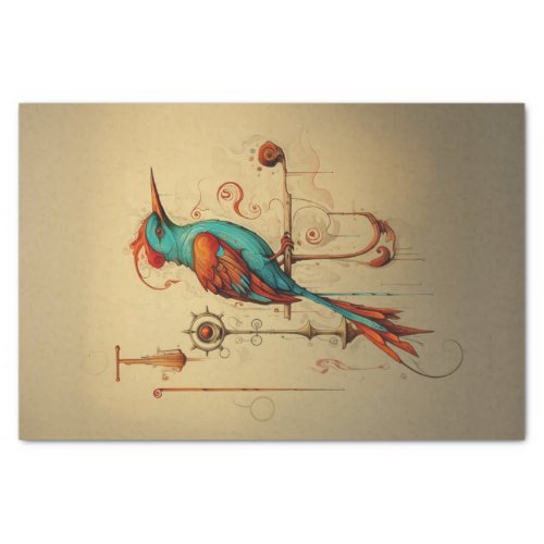 Pop art whimsical colored bird decoupage  tissue paper