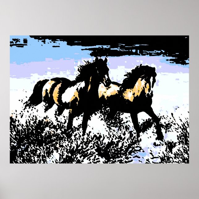 Pop Art Wild Horses Motivational Freedom Artwork Poster (Front)