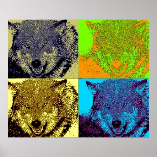 Pop Art Wild Wolf in Snow Artwork Poster Print