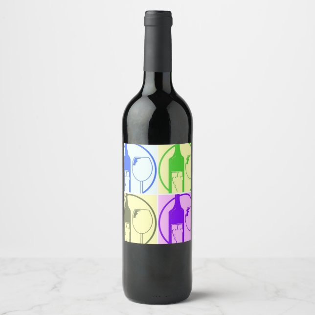 Pop Art Wine Bottles and Goblets Wine Label (Front)