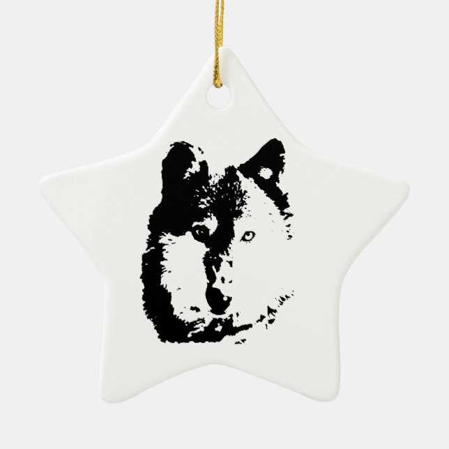 Pop Art Wolf Ceramic Ornament (Front)