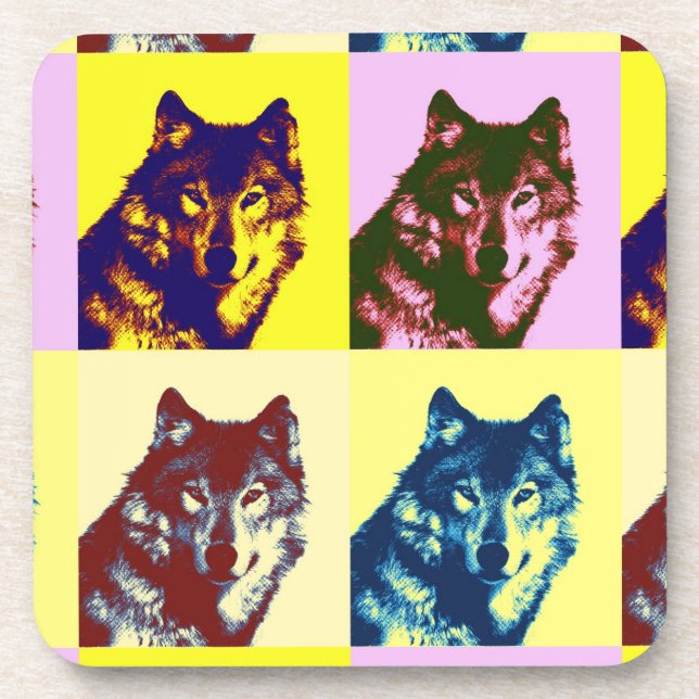 Pop Art Wolf Drink Coaster (Front)
