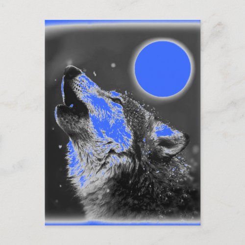 Pop Art Wolf Howling at Moon Postcard