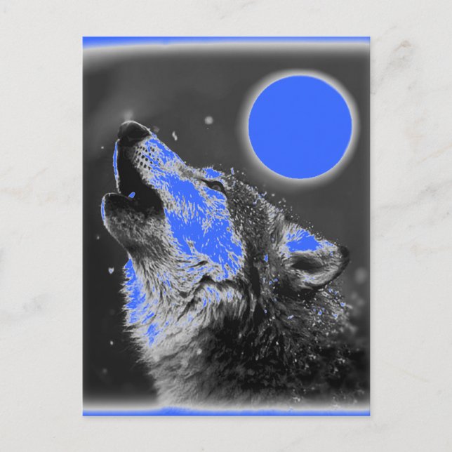 Pop Art Wolf Howling at Moon Postcard (Front)