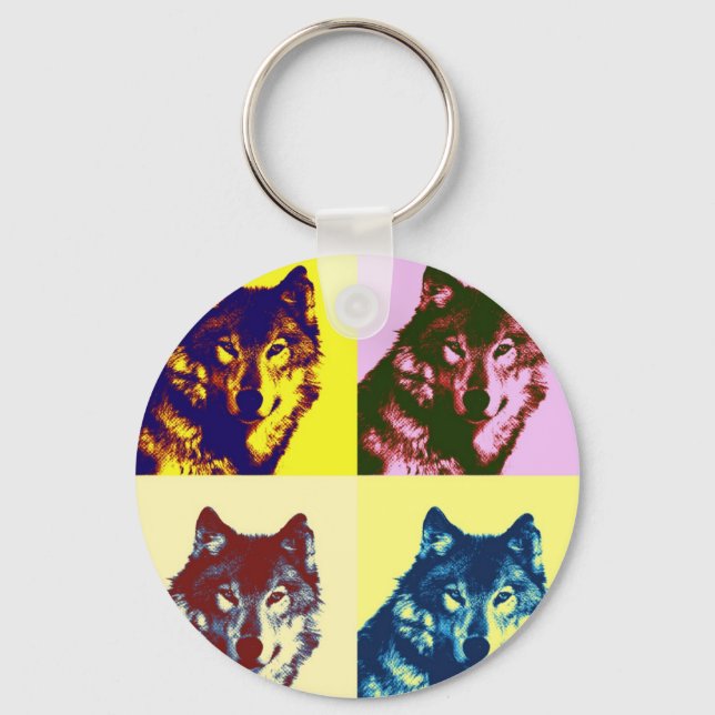 Pop Art Wolf Keychain (Front)