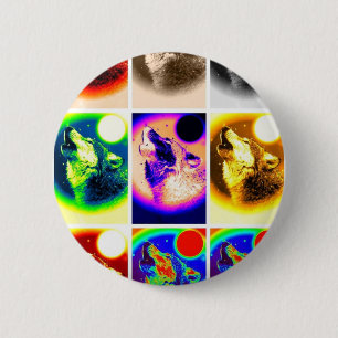 Pop Art Wolf Pinback Button