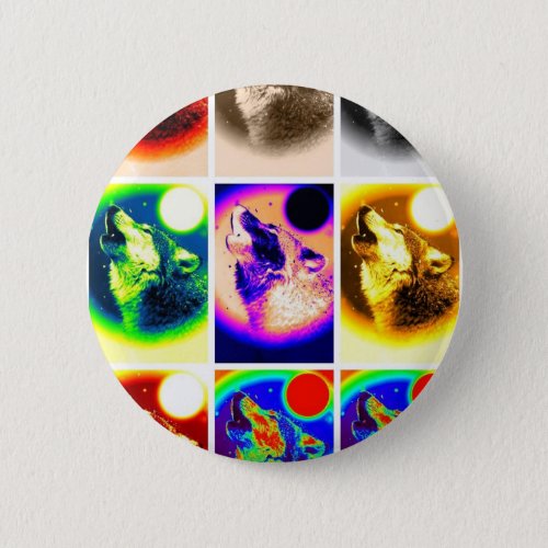 Pop Art Wolf Pinback Button
