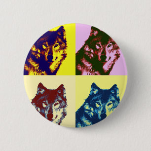 Pop Art Wolf Pinback Button