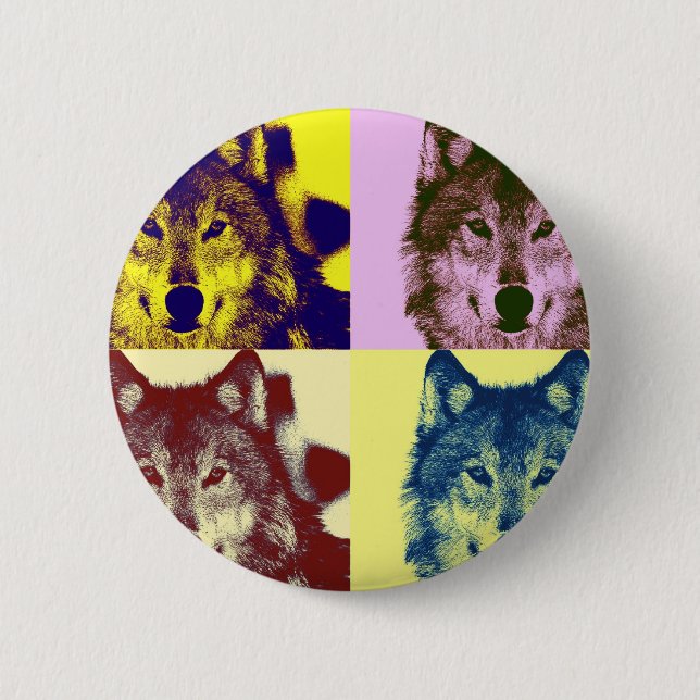 Pop Art Wolf Pinback Button (Front)