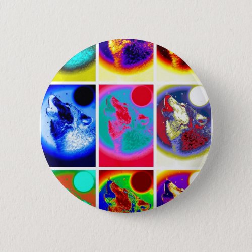 Pop Art Wolf Pinback Button