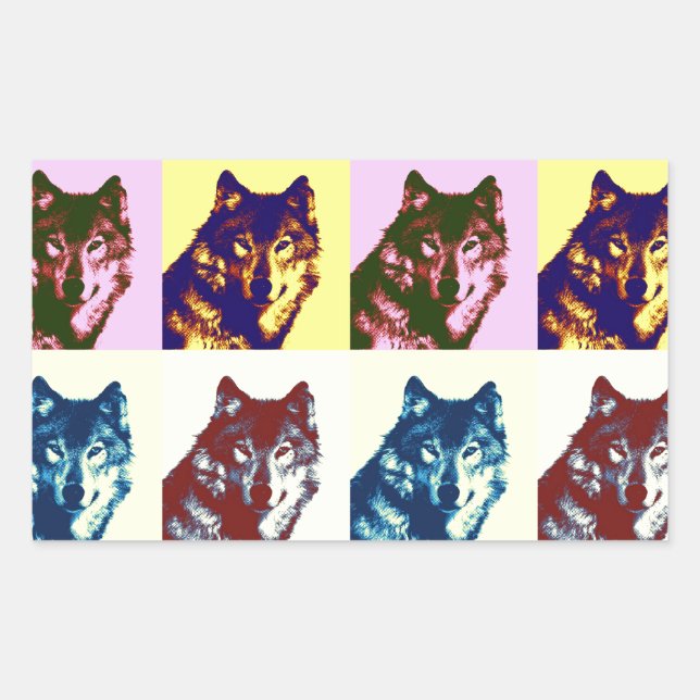Pop Art Wolf Rectangular Sticker (Front)