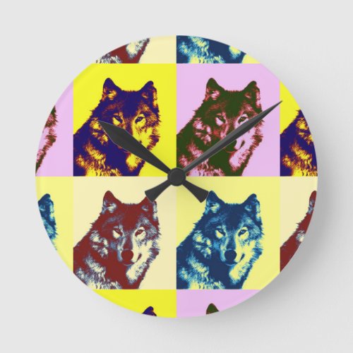 Pop Art Wolf Round Clock