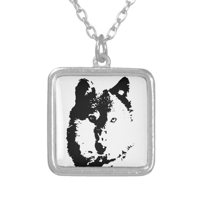 Pop Art Wolf Silver Plated Necklace (Front)