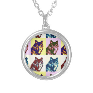Pop Art Wolf Silver Plated Necklace
