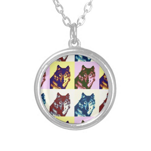 Pop Art Wolf Silver Plated Necklace