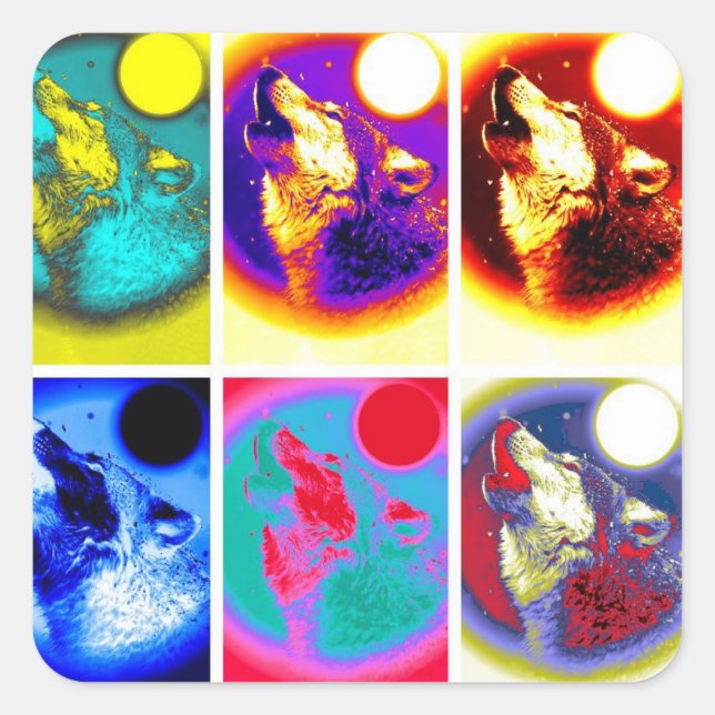 Pop Art Wolf Square Sticker (Front)