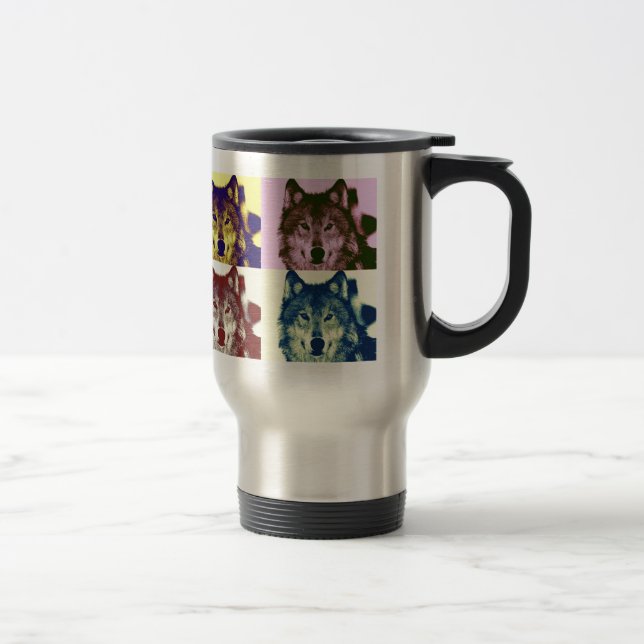 Pop Art Wolf Travel Mug (Right)