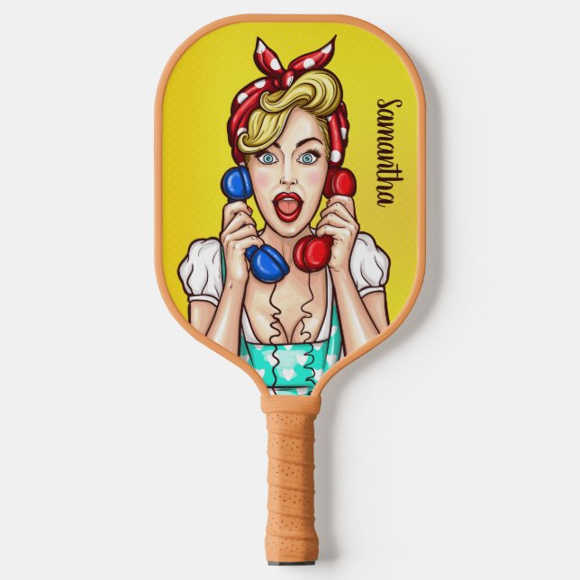 Pop Art Woman custom name Pickleball Paddle (Front)