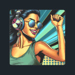 Pop Art Woman in Headphones Dancing<br><div class="desc">Pop art girl dancing to music with headphones on done in a comic book style pop art.</div>
