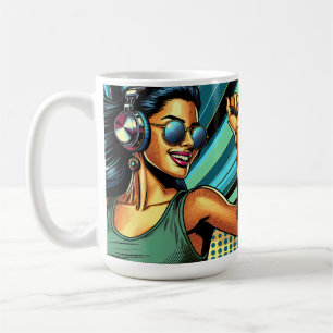 Pop Art Woman in Headphones Dancing Coffee Mug