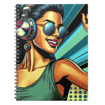Pop Art Woman in Headphones Dancing