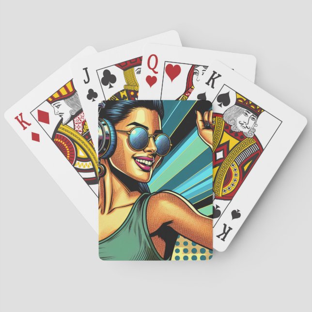 Pop Art Woman in Headphones Dancing Poker Cards (Back)