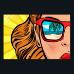 Pop Art Woman in Sunglasses  at Beach Poster<br><div class="desc">A cool pop art woman in sunglasses with the beach reflecting in her glasses. Great with a simple black frame.</div>