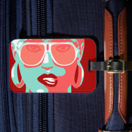 Pop Art Woman in White Sunglasses Biting Red Lips Luggage Tag