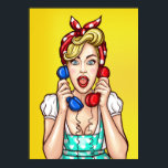 Pop Art Woman on Two Phones poster<br><div class="desc">Original image by freepik.com (used with license),  modified by me. See my store for more items with this image.</div>