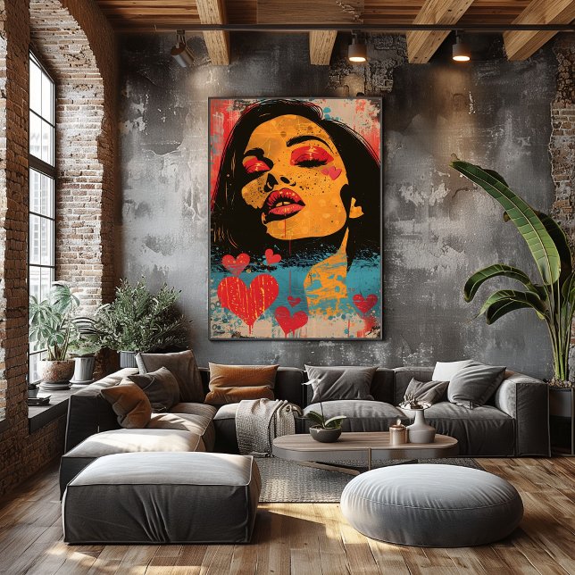 Pop Art Woman Portrait With Hearts Neon Style Art Photo Print (Creator Uploaded)