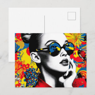 Pop art woman with sunglasses postcard