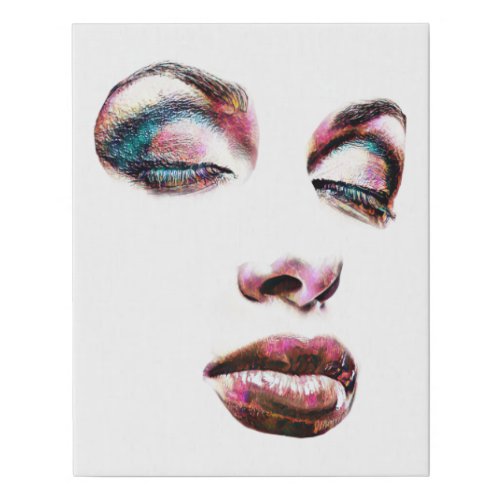 Pop Art Womans Face Gold Makeup beauty Abstract  Faux Canvas Print