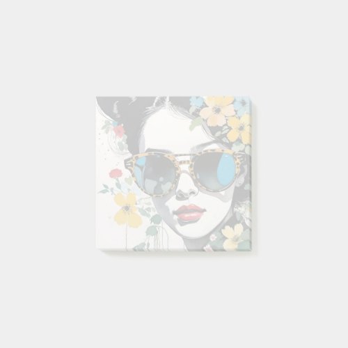 Pop Art Womens Face in Aviators Floral Post_it Notes