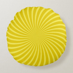 Pop art yellow background, retro comic rays illus round pillow