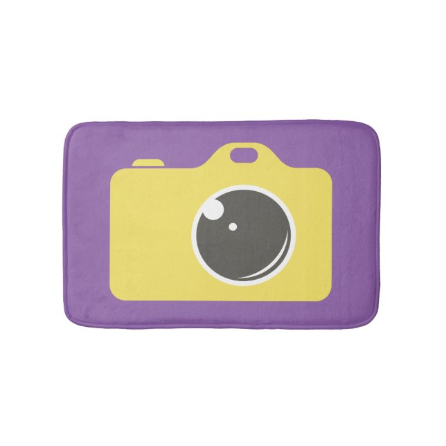 Pop Art Yellow Camera Purple Bath Mat (Front)