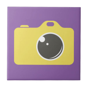 Pop Art Yellow Camera Purple Ceramic Tile