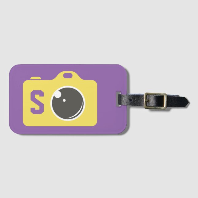Pop Art Yellow Camera Purple Monogram Luggage Tag (Front Horizontal)