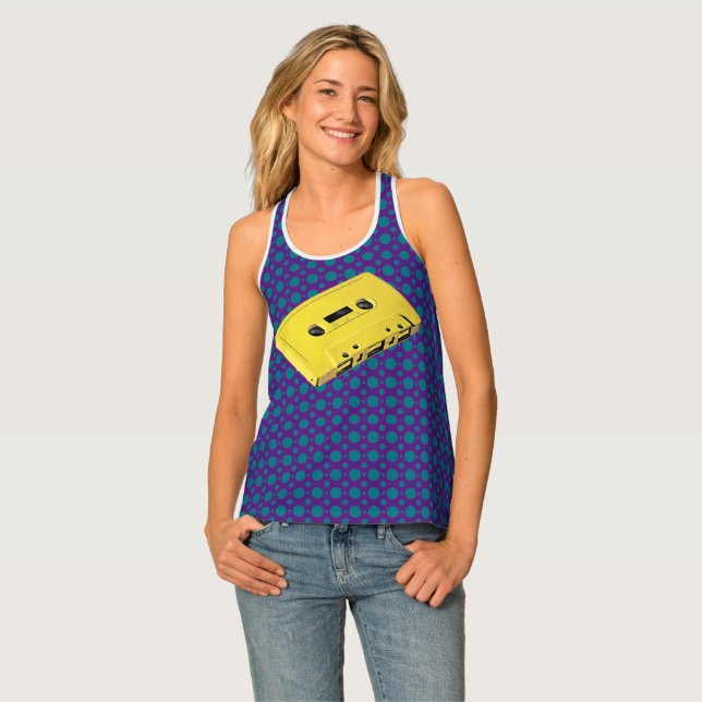 Pop Art Yellow Cassette Tape Tank Top (Front Full)
