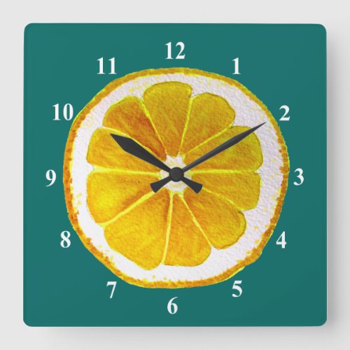 Pop art yellow lemon fruit original watercolour square wall clock