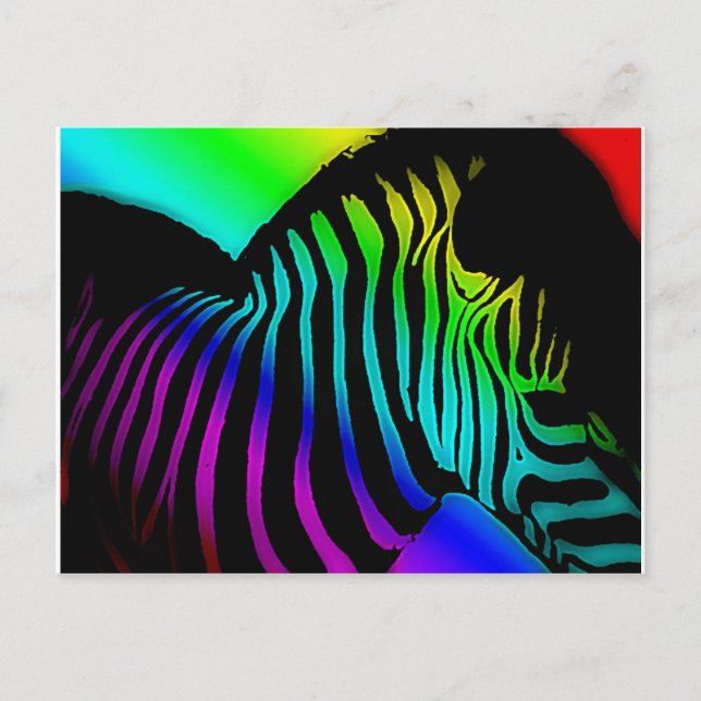 pop art zebra  in neon rainbow colors postcard (Front)