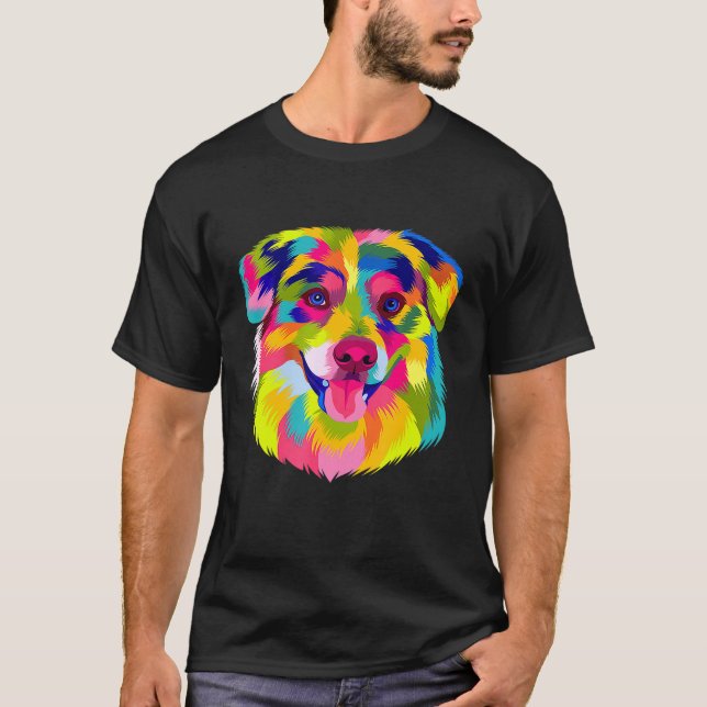 Pop Australian Shepherd  Cute Colorful Aussie Dog T-Shirt (Front)