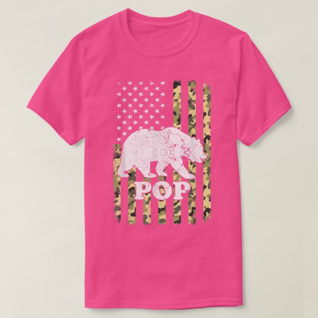 Pop Bear Camping Hiking Camouflage USA American Fl T-Shirt (Design Front)