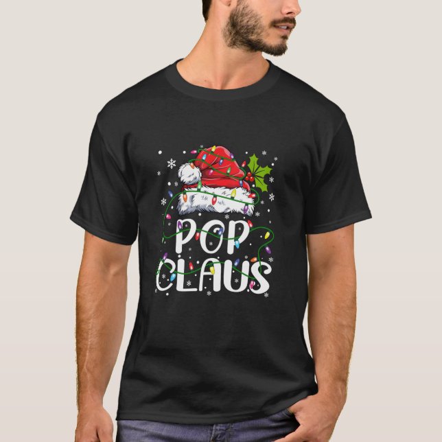 Pop Claus Christmas Santa Hat Matching Family Xmas T-Shirt (Front)
