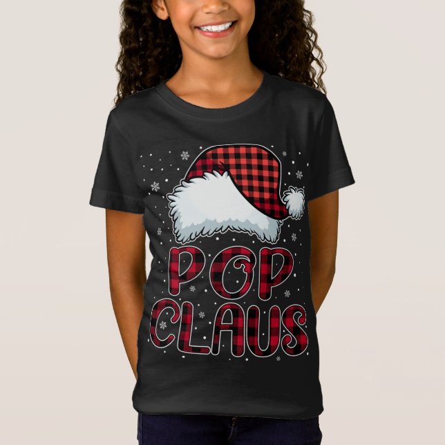 Pop Claus Merry Christmas Buffalo Plaid Red Santa  T-Shirt (Front)