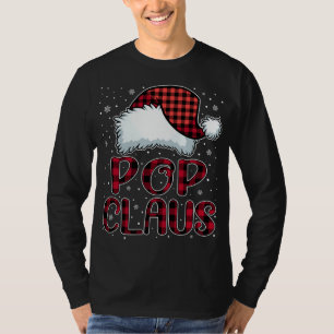 Pop Claus Merry Christmas Buffalo Plaid Red Santa T-Shirt