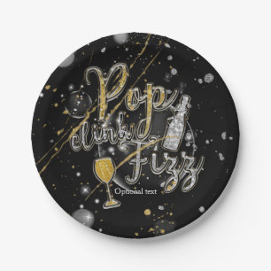 POP CLINK FIZZ Champagne Bubbles Party Celebration Paper Plates