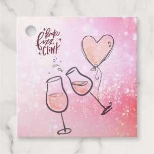 Pop Clink Fizz Custom Wine Glass Heart Balloon Favor Tags